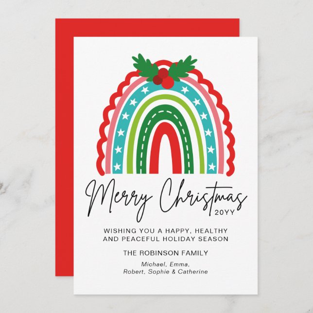Frohe Weihnachts festliche Rainbow Holly Modern (Vorne/Hinten)