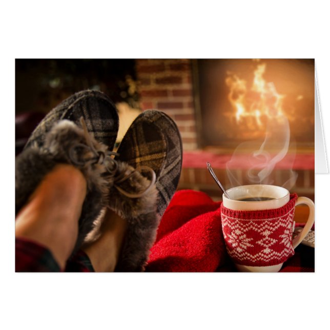 Frohe Weihnachts-Feuerplatz-Grußkarte (Vorderseite (Horizontal))