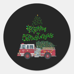 Frohe Weihnachts-Feuerwagen Xmas Tree Lights Boys  Runder Aufkleber