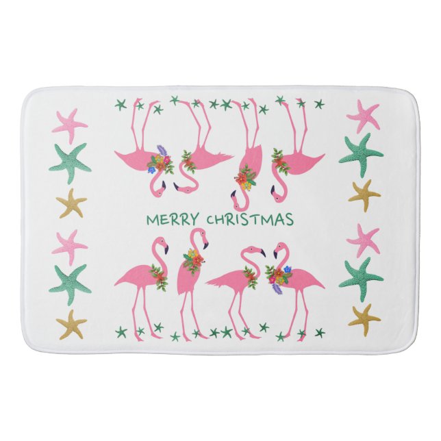 Frohe Weihnachts Flamingoes Starfish Dekoration Badematte (Vorderseite)