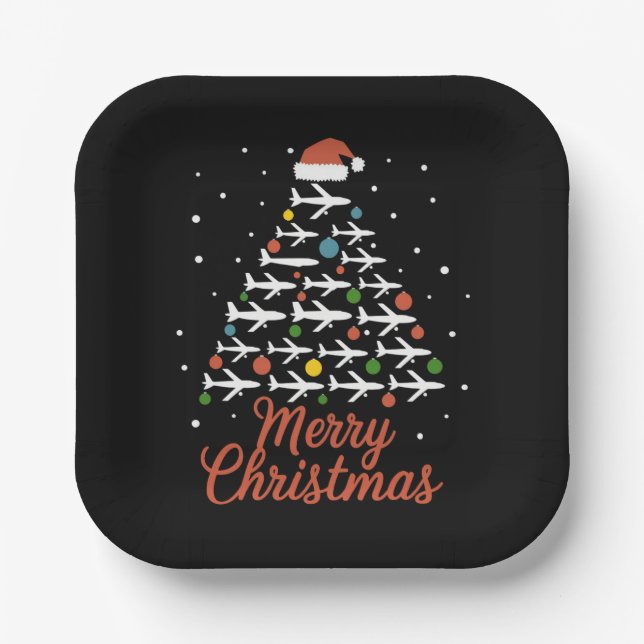 Frohe Weihnachts-Flugzeug Tree Urlaub Pappteller (Vorderseite)