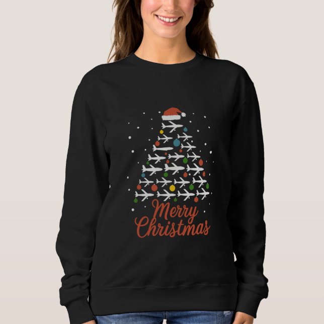 Frohe Weihnachts-Flugzeug Tree Urlaub Sweatshirt (Vorderseite)
