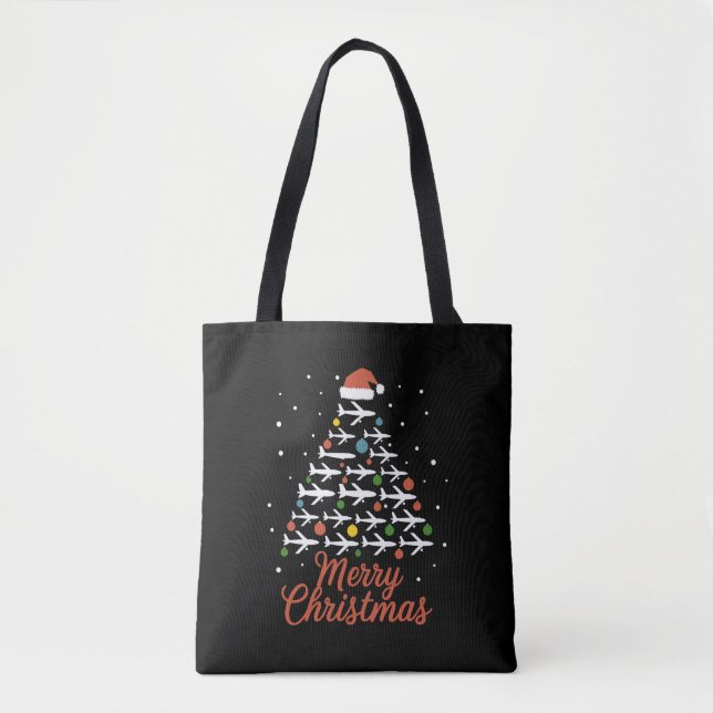 Frohe Weihnachts-Flugzeug Tree Urlaub Tasche (Vorderseite)
