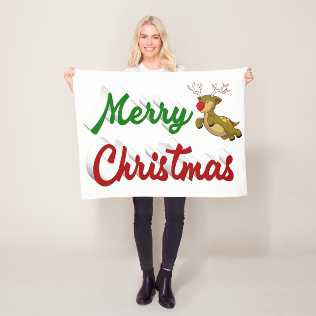 Frohe Weihnachts-Flying Rentier Rot-Grün-Skript Fleecedecke (Beispiel)