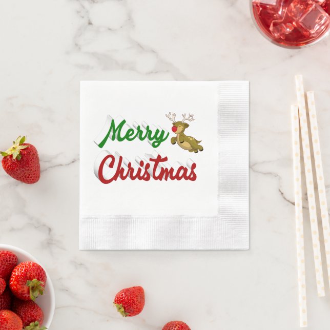 Frohe Weihnachts-Flying Rentier Rot-Grün-Skript Serviette (Beispiel)
