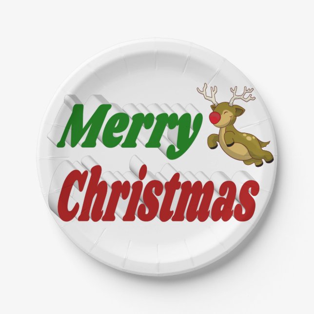 Frohe Weihnachts-Flying Rentier-Typografie Pappteller (Vorderseite)