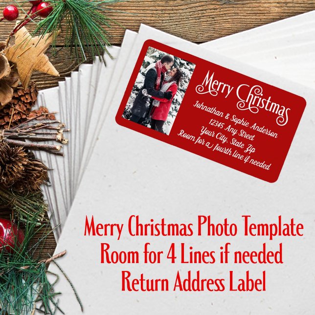 Frohe Weihnachts-Foto 4 Line Rücksendeadresse Adressaufkleber (Merry Christmas Photo Template Return Address Label with Room for 4 Lines if needed  )