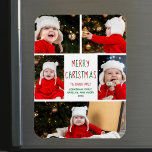 Frohe Weihnachts Foto Collage Hübsch Magnet Card<br><div class="desc">Diese niedliche,  moderne Frohe Weihnachtsmagnet-Karte zeichnet sich durch ein elegantes Layout von 5 Fotos aus,  die auf einem weißen Hintergrund mit hübscher rot-grüner Typografie gehalten sind. Diese wunderschöne Kids Foto Magneticholiday Karte zeigt die Fotocollage Ihres eigenen Kindes,  die Ihre festliche Botschaft und den Familiennamen in Grün umgibt.</div>