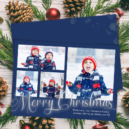 Frohe Weihnachts Foto Collage Navy Blue Script Feiertagskarte