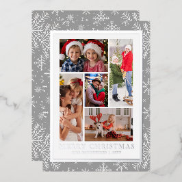 Frohe Weihnachts Foto Collage Silver Snowflake Folien Feiertagskarte