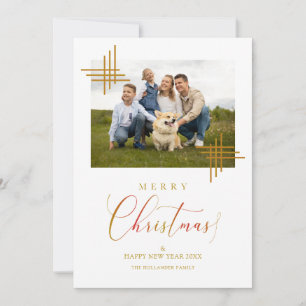 Frohe Weihnachts-Foto Familie Minimalistisch Golde Karte