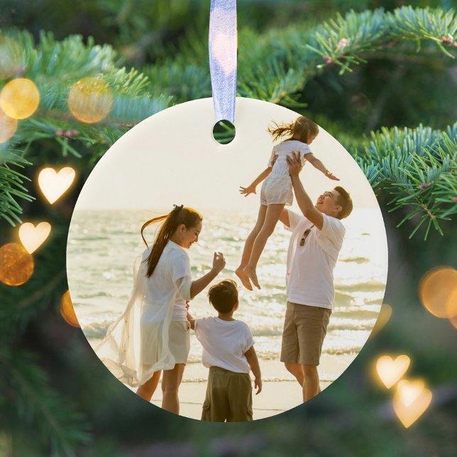 Frohe Weihnachts-Foto Gold Script Calligrafy Keramik Ornament (Simple photo holiday Christmas tree ornament.)