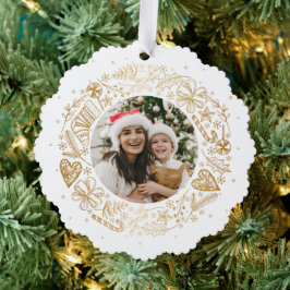 Frohe Weihnachts-Foto-Goldkranz Ornament Karte