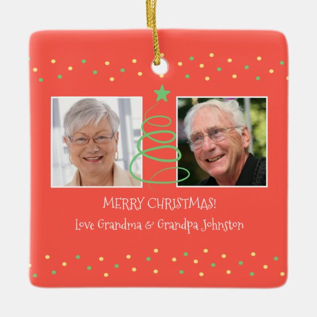 Frohe Weihnachts-Foto Großeltern an Großkinder Keramikornament (Vorderseite)