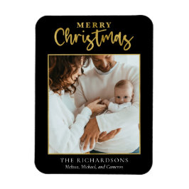 Frohe Weihnachts Foto Holiday Gold Foil Script Magnet