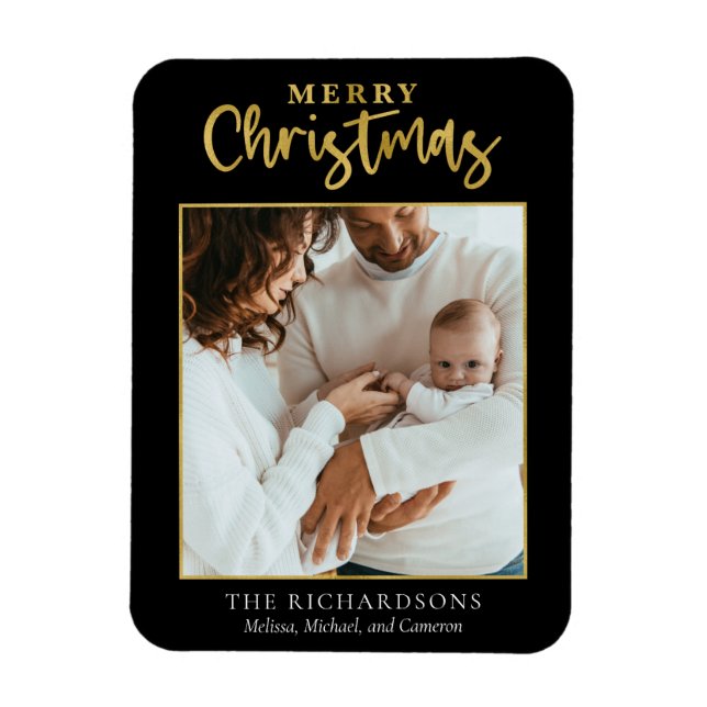 Frohe Weihnachts Foto Holiday Gold Foil Script Magnet (Vertikal)