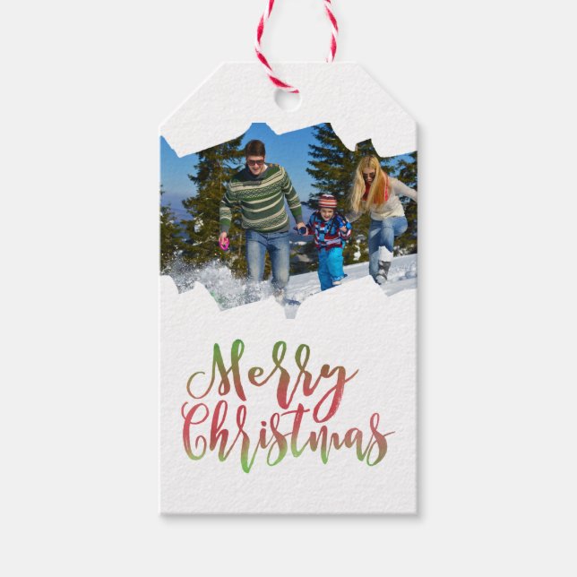 Frohe Weihnachts-Foto Illustriert Geschenkanhänger (Vorderseite)