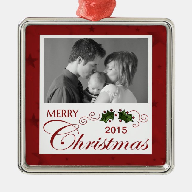 Frohe Weihnachts-Foto/Jahr Silbernes Ornament (Vorne)