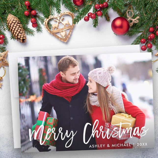 Frohe Weihnachts-Foto Moderne Pinselskriptkarte Einladung (Customize to add text to back of card.)