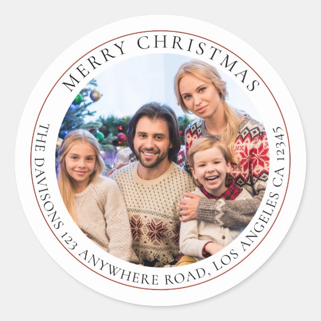 Frohe Weihnachts-Foto Name Rücksendeadresse Runder Aufkleber (Vorderseite)