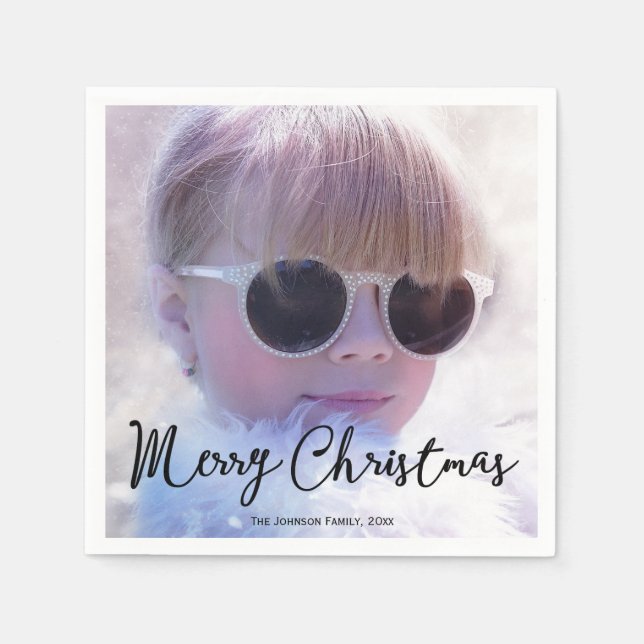 Frohe Weihnachts-Foto Papier Napkins Serviette (Vorderseite)