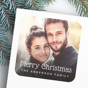 Frohe Weihnachts-Foto Quadratischer Aufkleber