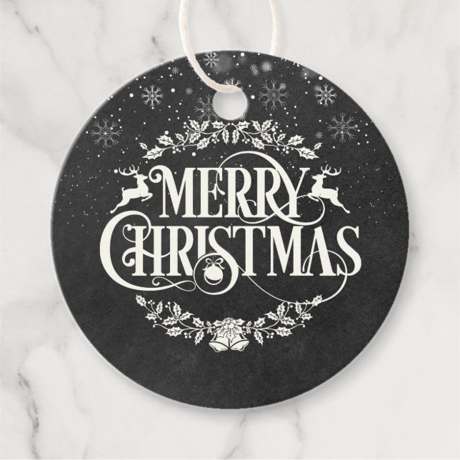 Frohe Weihnachts-Foto Schwarz-Weiß-Tafel Geschenkanhänger (Vorderseite)