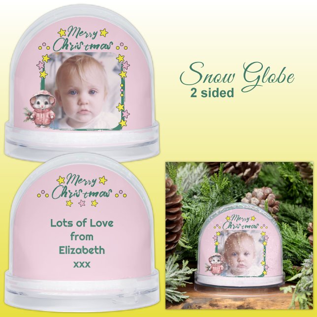 Frohe Weihnachts-Foto-Sterne Maus rosa Schneekugeln (Von Creator hochgeladen)