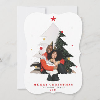 Frohe Weihnachts Foto Tree Flat Holiday Card Feiertagskarte