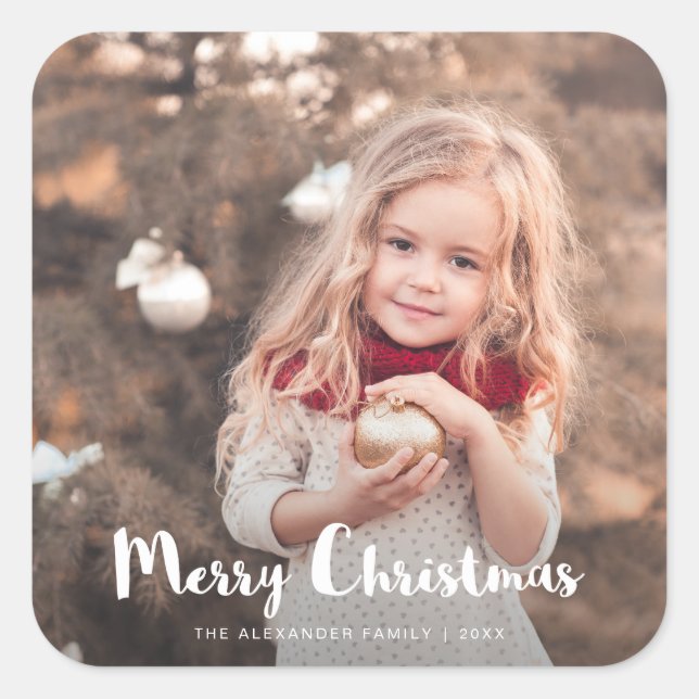 Frohe Weihnachts-Foto Typografie Aufkleber (Vorderseite)