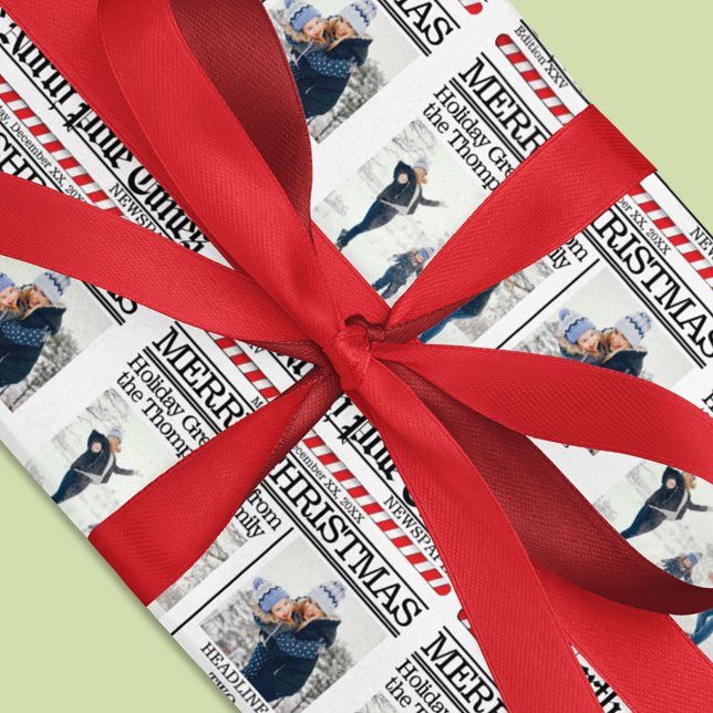 Frohe Weihnachts-Foto Zeitung Custom Geschenkpapier (Merry Christmas holiday photo wrapping paper. )