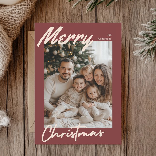 Frohe Weihnachts-Fotokarte | Burgundy Frame Feiertagskarte (Von Creator hochgeladen)
