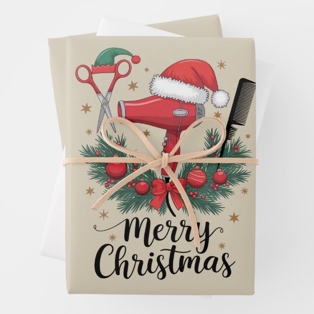 Frohe Weihnachts-Friseur Weihnachten Friseur Xmas  Geschenkpapier Set (Beispiel)