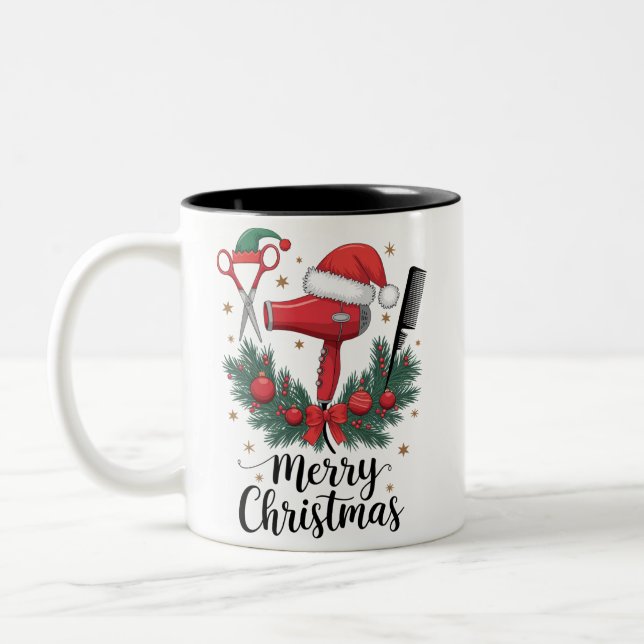 Frohe Weihnachts-Friseur Weihnachten Friseur Xmas  Zweifarbige Tasse (Links)
