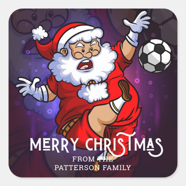 Frohe Weihnachts Fußball Fußball Santa Personalisi Quadratischer Aufkleber (Vorderseite)