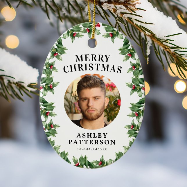 Frohe Weihnachts-Gedenkstätte Holly Keramik Ornament (Von Creator hochgeladen)