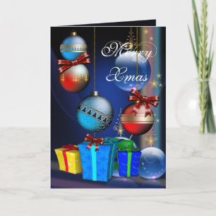 Frohe Weihnachts-Geschenkboxen Weihnachtskugeln Feiertagskarte