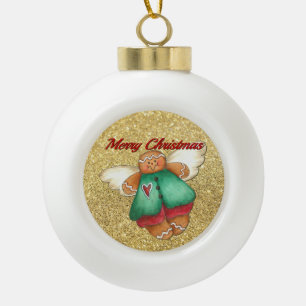 Frohe Weihnachts Gingerbread Angel Ball Ornament