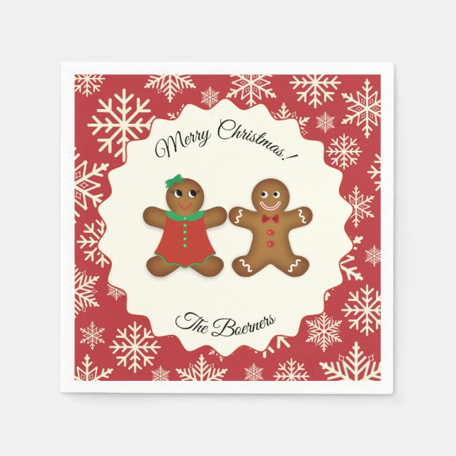 Frohe Weihnachts Gingerbread Couple Paper Napkins Serviette (Vorderseite)