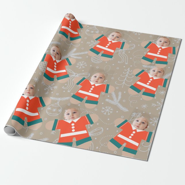 Frohe Weihnachts Gingerbread Custom Face Funny Geschenkpapier (Ungerollt)