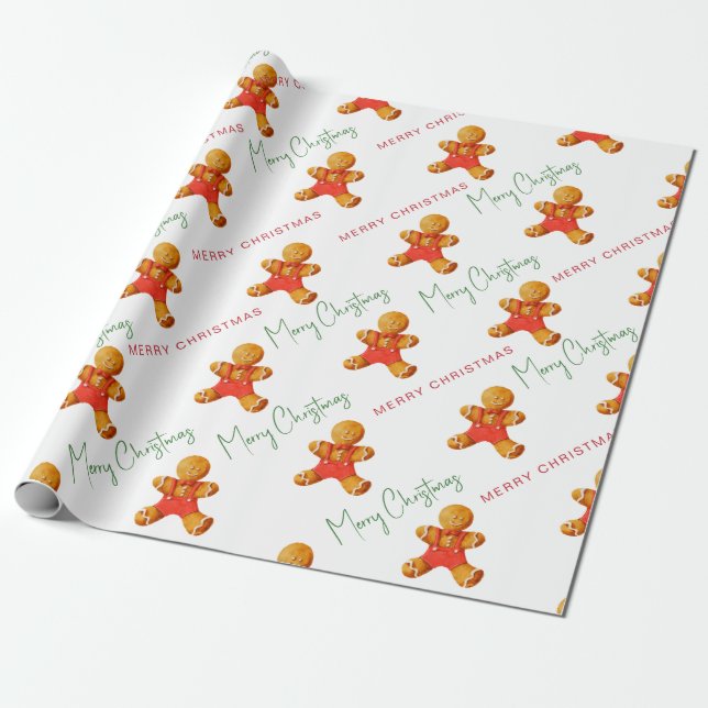 Frohe Weihnachts Gingerbread Man Pattern Skript Geschenkpapier (Ungerollt)