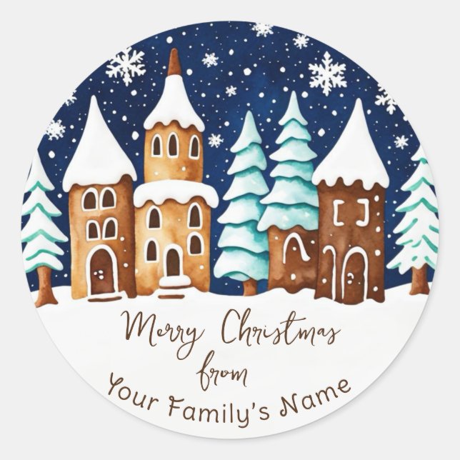 Frohe Weihnachts Gingerbread Stadt Weihnachtsgesch Runder Aufkleber (Vorderseite)