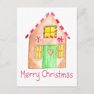 Frohe Weihnachts-Gingerbrothaus Postkarte