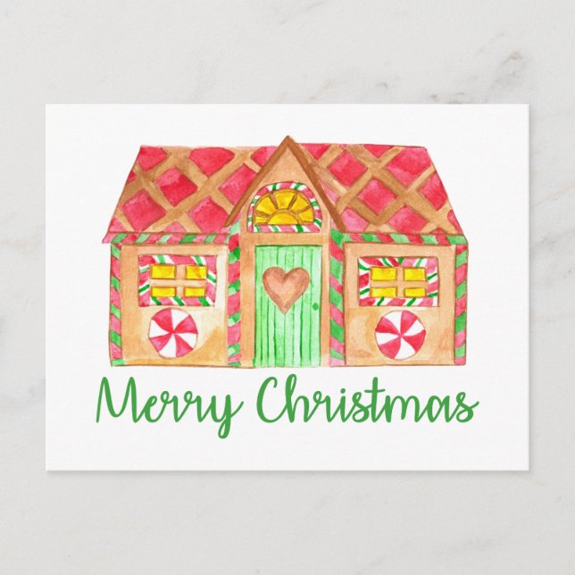 Frohe Weihnachts-Gingerbrothaus Postkarte (Vorderseite)