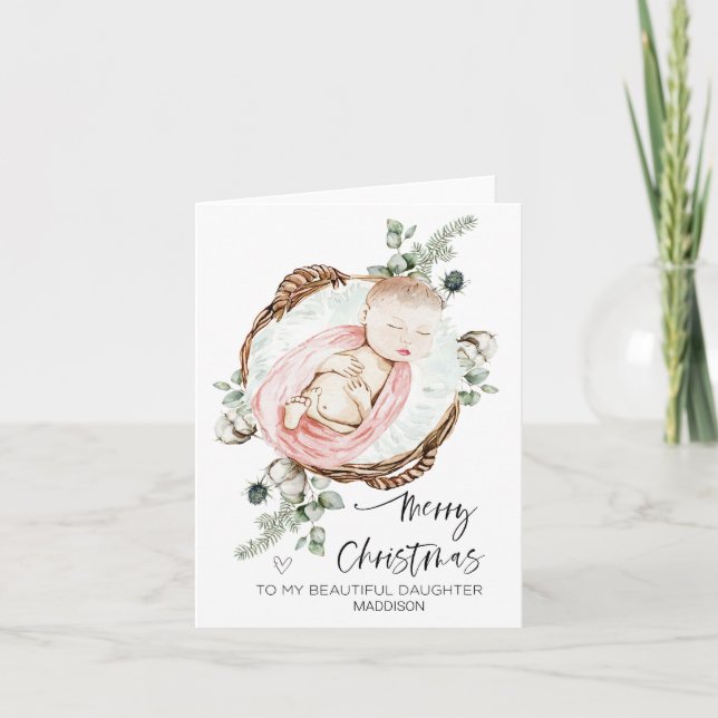 Frohe Weihnachts-Girl-Tochter von Mama Vater Karte (Vorderseite)