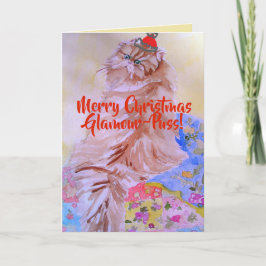 Frohe Weihnachts-Glamour-Puss Handgemalte Katzenka Karte