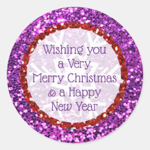 Frohe Weihnachts-Glitzer Lila und Red Stickers