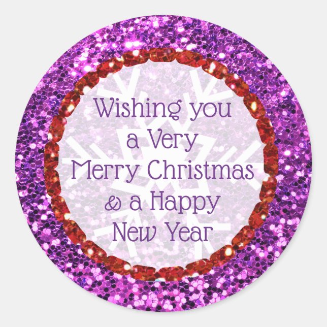 Frohe Weihnachts-Glitzer Lila und Red Stickers (Vorderseite)