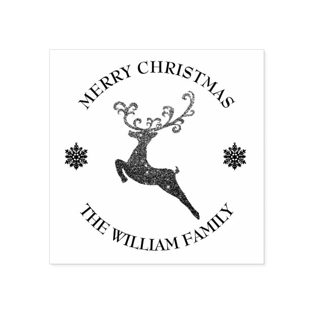 Frohe Weihnachts-Glitzer Reindeer Personalisiert Gummistempel (Prägung)