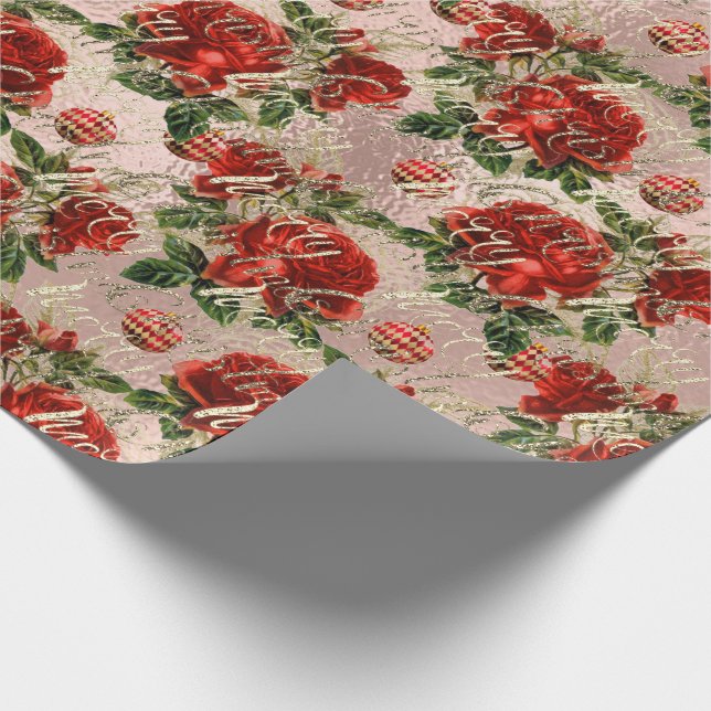 Frohe Weihnachts Glitzer Script Rose Gold Red Froz Geschenkpapier (Ecke)